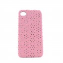 Coque simili cuir pour Iphone 4 fleurs strass diamant + film protection ecran