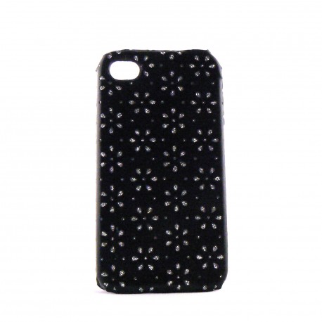 Coque simili cuir pour Iphone 4 fleurs strass diamant + film protection ecran