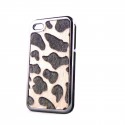 Coque simili cuir beige et poils argent effet peau de vache pour Iphone 4 + film protection ecran