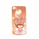 Coque motif tasse chocolat et coeur incruste strass diamants pour Iphone 4 + film protection ecran