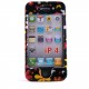 Coque integrale noire avec des fleurs et papillons rouges et blancs pour Iphone 4 + film protection ecran