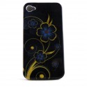 Coque integrale noire avec des fleurs bleues pour Iphone 4 + film protection ecran