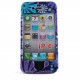 Coque integrale fleurs violettes et turquoises Iphone 4 + film protection ecran