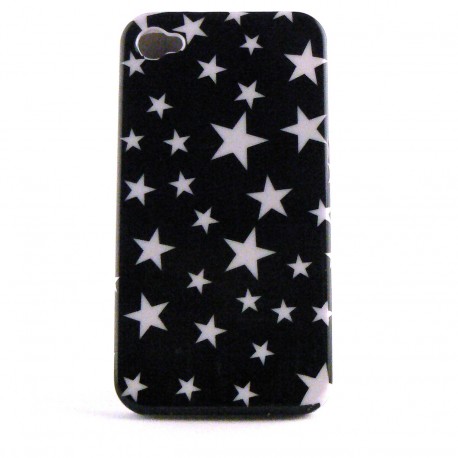 Coque integrale noire avec des etoiles blanches pour Iphone 4 + film protection ecran