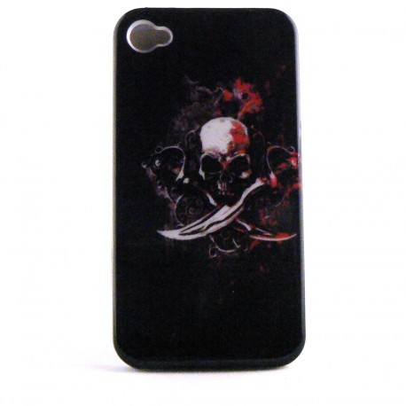 Coque integrale noire tete de mort sabre pour Iphone 4 + film protection ecran