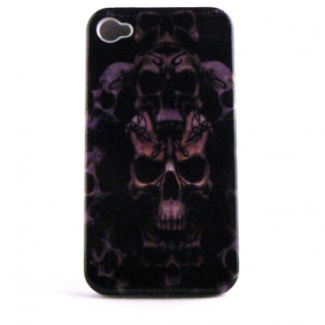 Coque integrale noire tete de mort pour Iphone 4 + film protection ecran