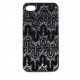 Coque paillettes diamants et motif crochet fils noir pour Iphone 4 + film protection ecran