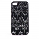 Coque paillettes diamants et motif crochet fils noir pour Iphone 4 + film protection ecran