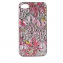 Coque paillettes diamants et motif crochet fils rose pour Iphone 4 + film protection ecran