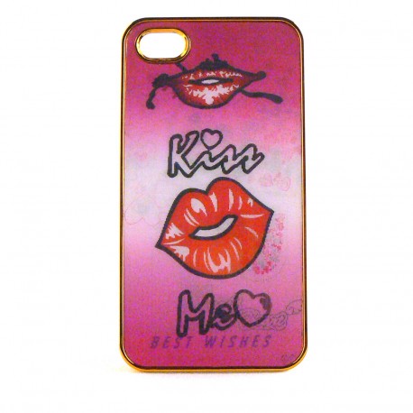 Coque rose en 3D avec un Coeur ou une bouche pour Iphone 4 + film protection ecran