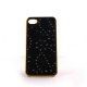 Coque simili-cuir blanc avec fleurs incrustees de diamants et pourtour metal or pour Iphone 4 + film protection ecran