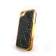 Coque simili-cuir blanc avec fleurs incrustees de diamants et pourtour metal or pour Iphone 4 + film protection ecran