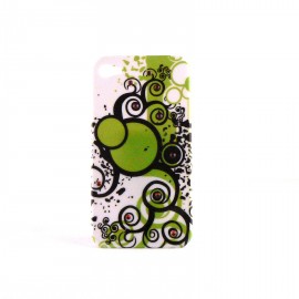 Coque rigide et brillante cercles verts et strass rouges pour Iphone 4 + film protection ecran