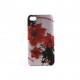 Coque mate rigide avec des fleurs rouges sur fond gris pour Iphone 4 + film protection ecran