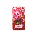 Coque mate rigide avec des fleurs roses sur fond rouge pour Iphone 4 + film protection ecran