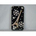 Coque rigide et brillante tour Eiffel flocon neige en strass diamants pour Iphone 4 + film protection ecran