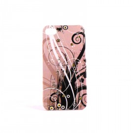 Coque rigide et brillante graphiti beige noir avec des strass jaunes pour Iphone 4 + film protection ecran