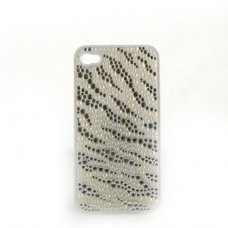 Coque rigide et brillante strass diamants et perles de culture pour Iphone 4 + film protection ecran