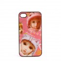 Coque rigide et mate rose motif poupee pour Iphone 4 + film protection ecran