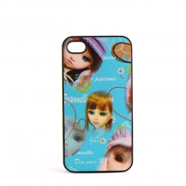 Coque rigide et mate bleue motif poupee pour Iphone 4 + film protection ecran