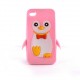 Coque silicone rose pour Iphone 4 motif pingouin + film protection ecran offert