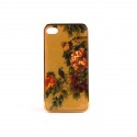 Coque rigide et brillante or oiseau et fleurs rouges pour Iphone 4 + film protection ecran