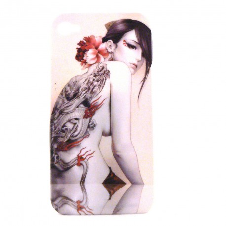 Coque rigide et mate Manga jeune fille tatouage dragon pour Iphone 4 + film protection écran