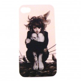 Coque rigide et mate Manga jeune fille pigeon pour Iphone 4 + film protection écran