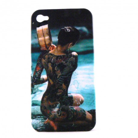 Coque rigide et mate Manga jeune fille nue tatouage corps pour Iphone 4 + film protection écran