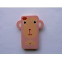 Coque Iphone 4 rose silicone semi-rigide motif singe + film protection écran offert