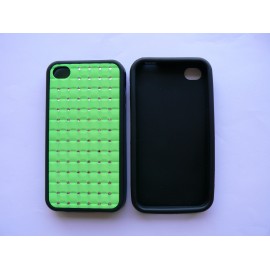 Coque Iphone 4 verte incrustées strass diamants + film protection écran