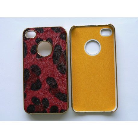 Coque Iphone 4 rigide effet peau de vache rouge + film protection écran