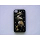 Coque Iphone 4 brillante noire et cigogne strass diamants + film protection écran