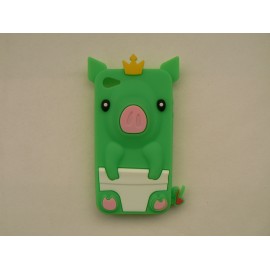 Coque Iphone 4 silicone cochon vert + film protection écran offert