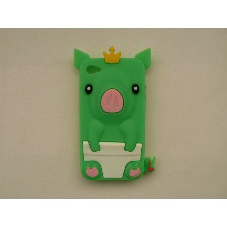 Coque Iphone 4 silicone cochon vert + film protection écran offert