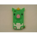 Coque Iphone 4 silicone cochon vert + film protection écran offert