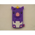 Coque Iphone 4 silicone cochon violet + film protection écran offert