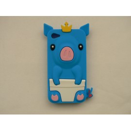 Coque Iphone 4 silicone cochon bleu + film protection écran offert