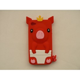 Coque Iphone 4 silicone cochon rouge+ film protection écran offert