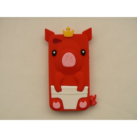 Coque Iphone 4 silicone cochon rouge+ film protection écran offert