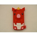 Coque Iphone 4 silicone cochon rouge+ film protection écran offert