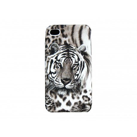 Coque pour Iphone 4 mate tigre gris + film protection écran