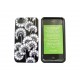 Coque pour Iphone 4 brillante noire fleurs blanches en 2 parties + film protection écran