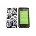 Coque pour Iphone 4 brillante noire fleurs blanches en 2 parties + film protection écran