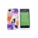 Coque pour Iphone 4 brillante blanche fleurs violettes en 2 parties + film protection écran