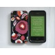 Coque pour Iphone 4 brillante noire fleurs roses oranges en 2 parties + film protection écran