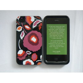 Coque pour Iphone 4 brillante noire fleurs roses oranges en 2 parties + film protection écran