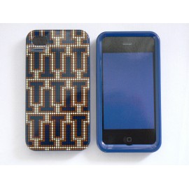 Coque pour Iphone 4 brillante en 2 parties labyrinthe bleu marron + film protection écran