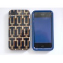 Coque pour Iphone 4 brillante en 2 parties labyrinthe bleu marron + film protection écran