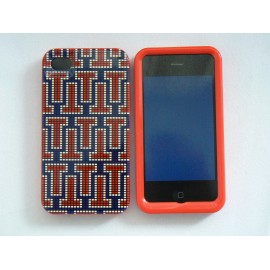 Coque pour Iphone 4 brillante en 2 parties labyrinthe bleu rouge + film protection écran